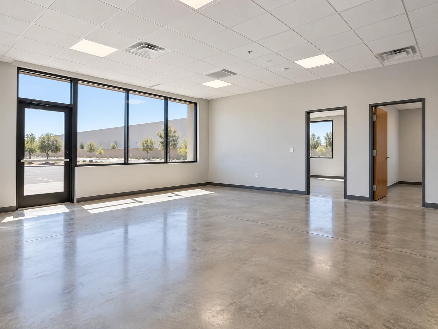 Clean, empty commercial interior after final construction cleaning
